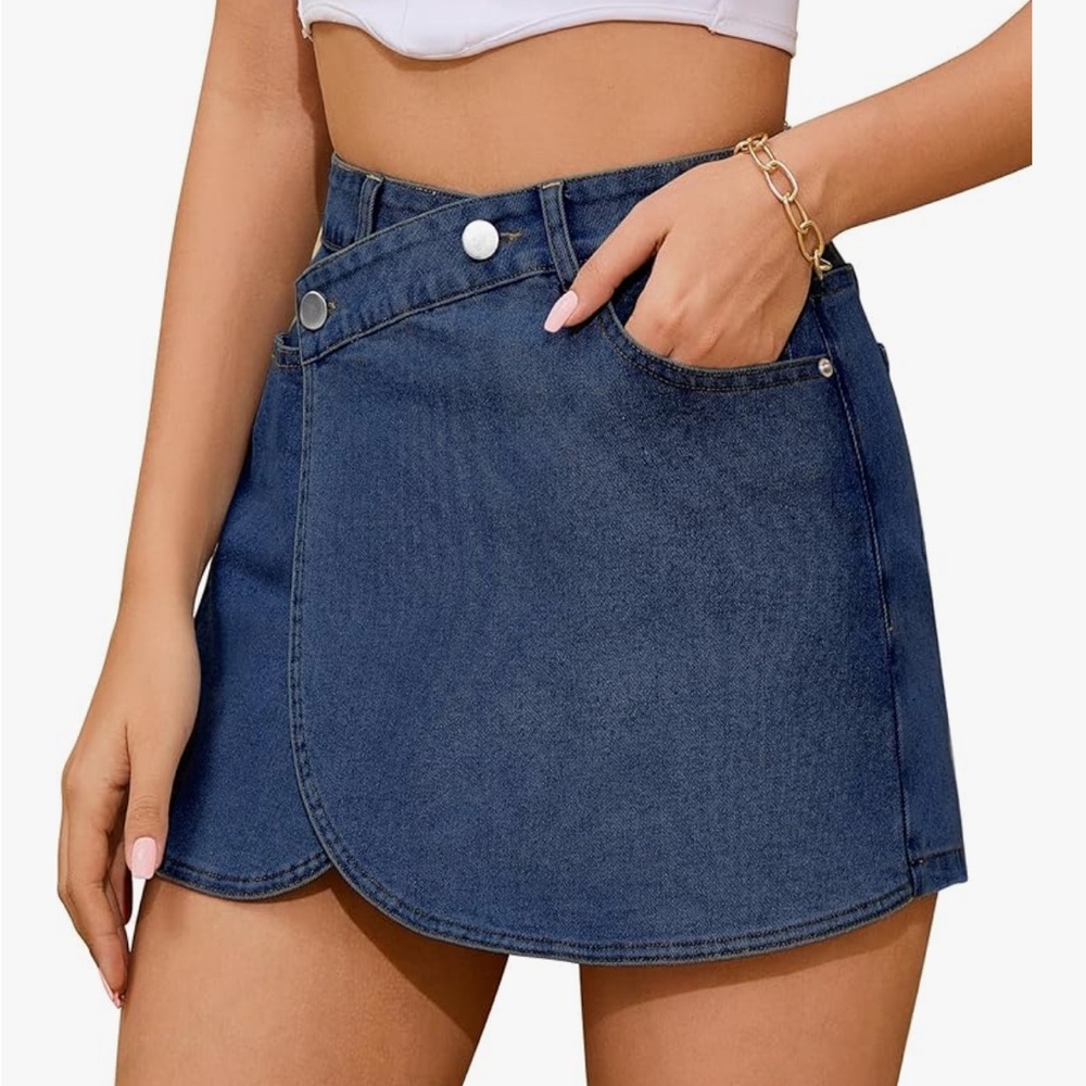 High-Rise Dark Blue Denim Mini Skirt